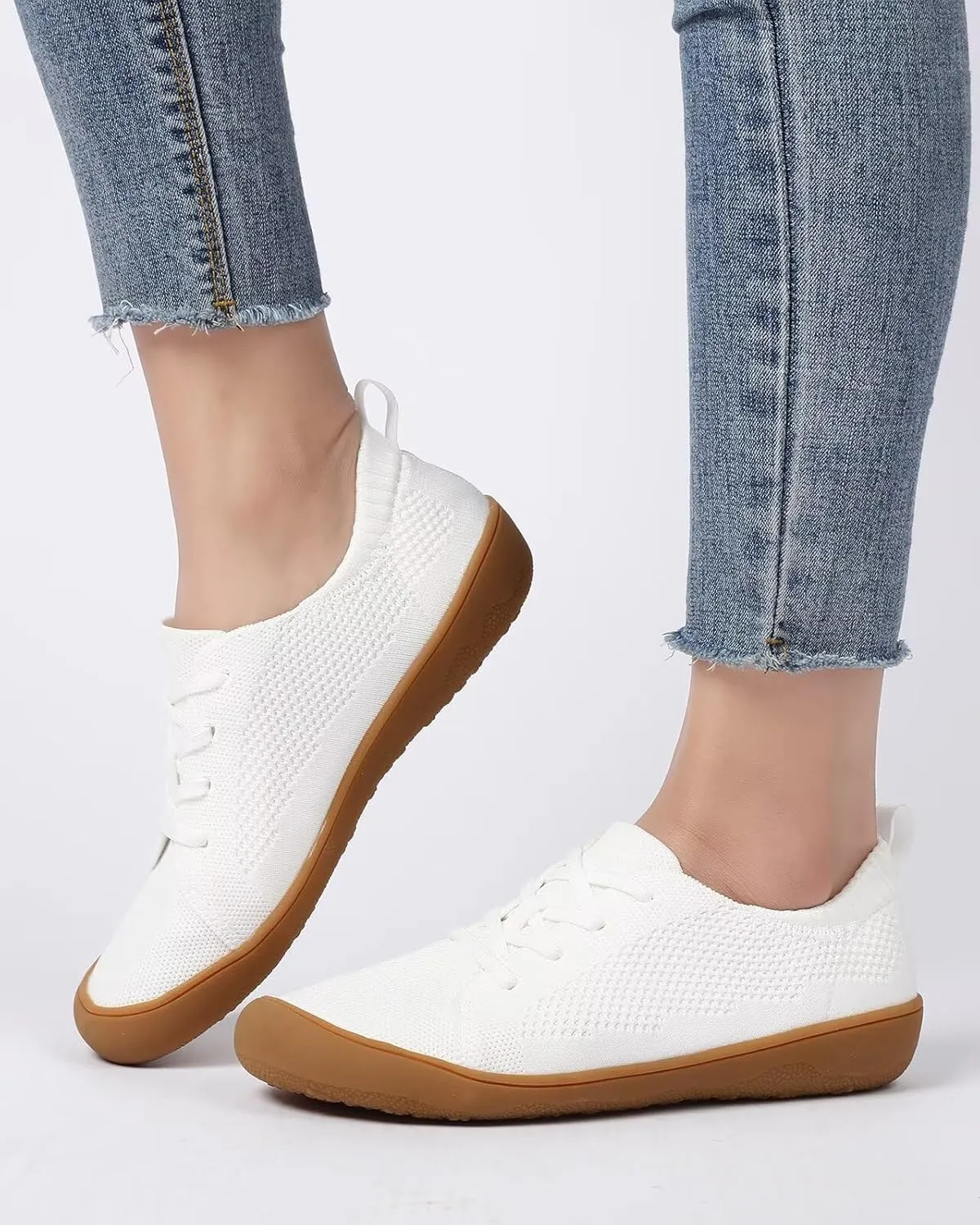 Women's Wide Toe Minimalist Barefoot Walking Shoes Comfort Low Top Knit Lace-up Sneakers Casual Outdoor Tennis Shoes