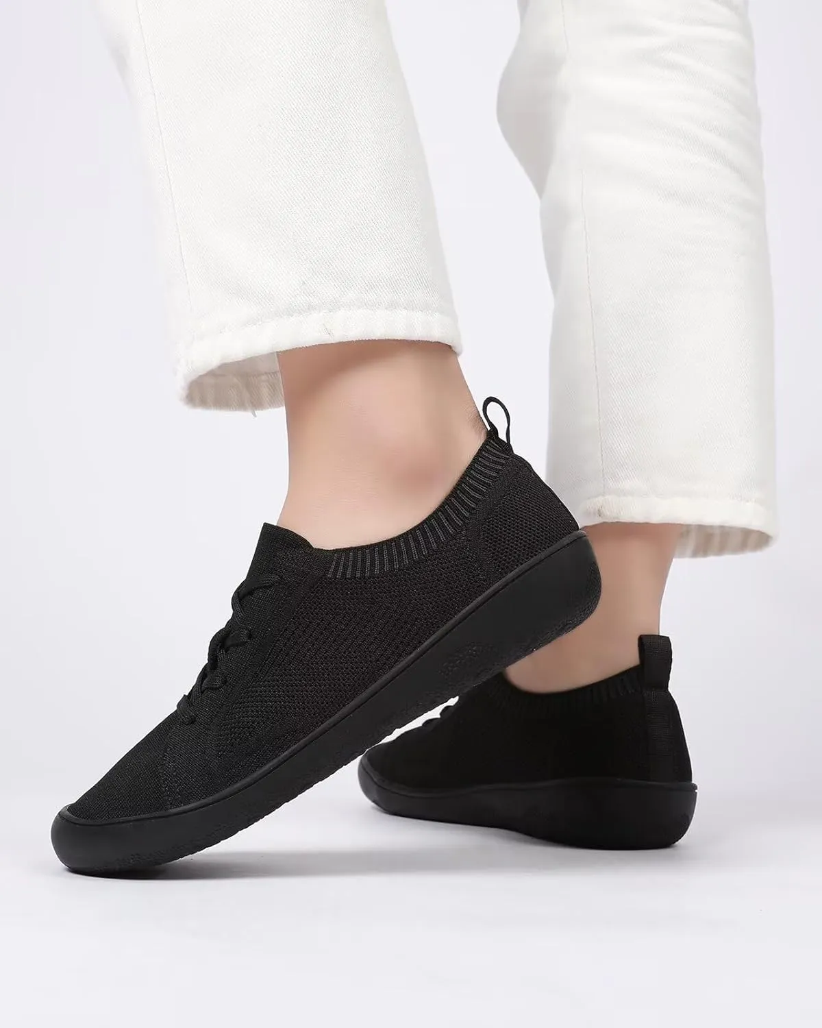 Women's Wide Toe Minimalist Barefoot Walking Shoes Comfort Low Top Knit Lace-up Sneakers Casual Outdoor Tennis Shoes