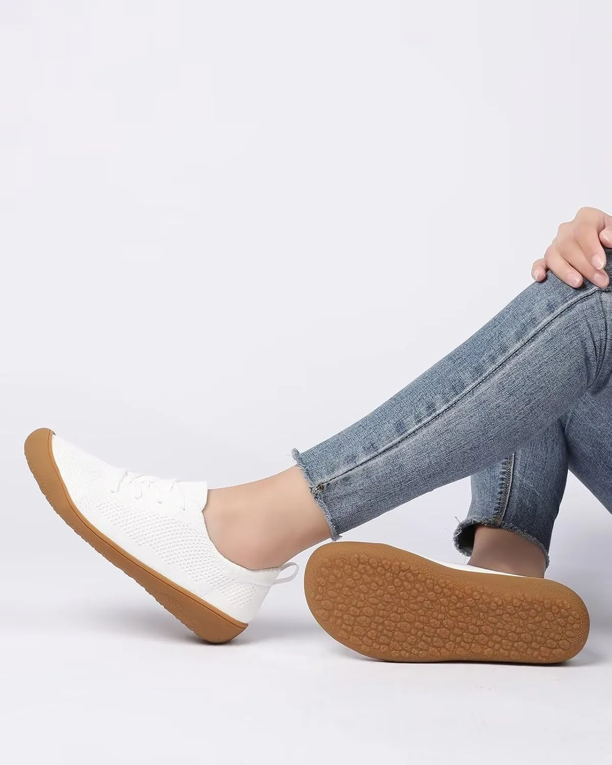Women's Wide Toe Minimalist Barefoot Walking Shoes Comfort Low Top Knit Lace-up Sneakers Casual Outdoor Tennis Shoes