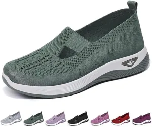 Women's Woven Orthopedic Breathable Soft Shoes Arch Support Slip-On Sneakers, Indoor Outdoor Casual Walking Anti-Skid Sports Shoes