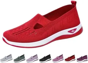 Women's Woven Orthopedic Breathable Soft Shoes Arch Support Slip-On Sneakers, Indoor Outdoor Casual Walking Anti-Skid Sports Shoes