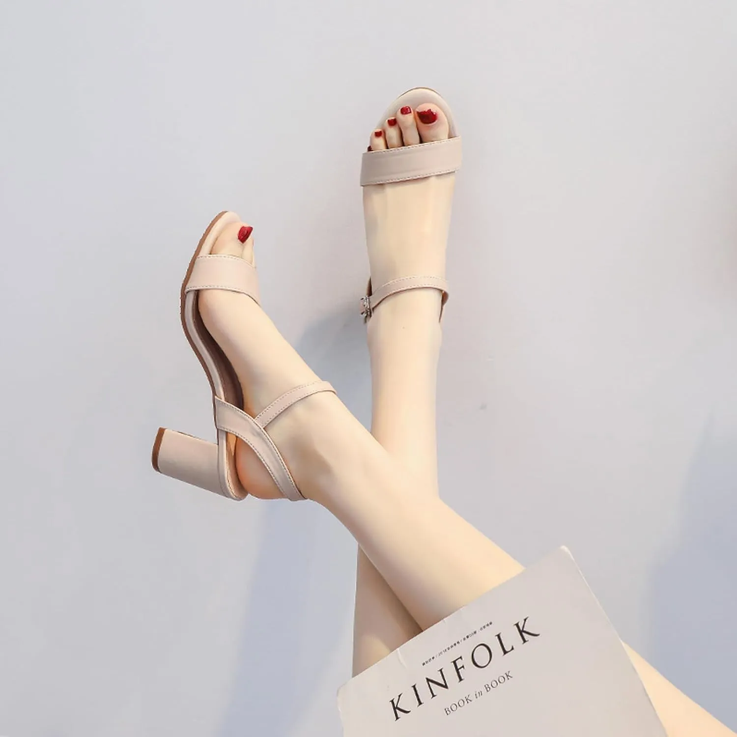 WUIWUIYU Women's Girls' High Heel Sandals Open Toe Ankle Strap Cone Heeled Summer Dress Shoes