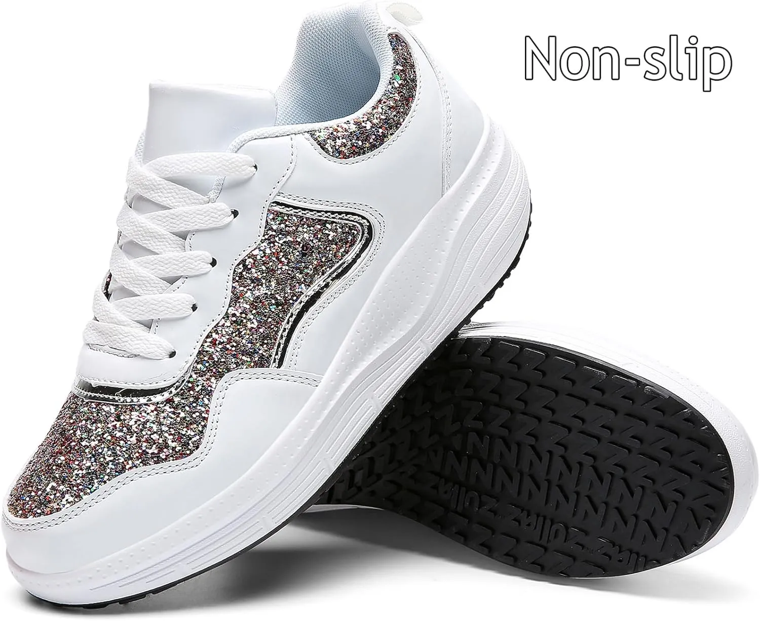 WUIWUIYU Women's Girls' Wedge Platform Shiny PU Sparkly Sequins Glitter Lace-Up Sneakers Street Dance Shoes