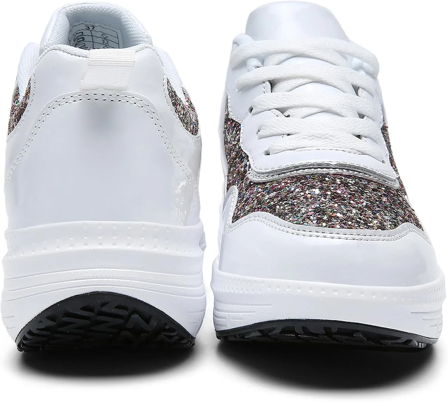 WUIWUIYU Women's Girls' Wedge Platform Shiny PU Sparkly Sequins Glitter Lace-Up Sneakers Street Dance Shoes