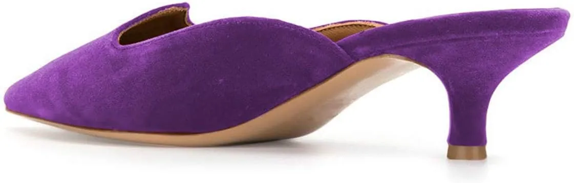 YDN Women Comfort Pointed Closed Toe Mules Low Kitten Heel Slide Loafers Dress Party Office Sandals