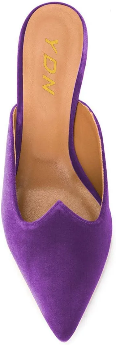 YDN Women Comfort Pointed Closed Toe Mules Low Kitten Heel Slide Loafers Dress Party Office Sandals