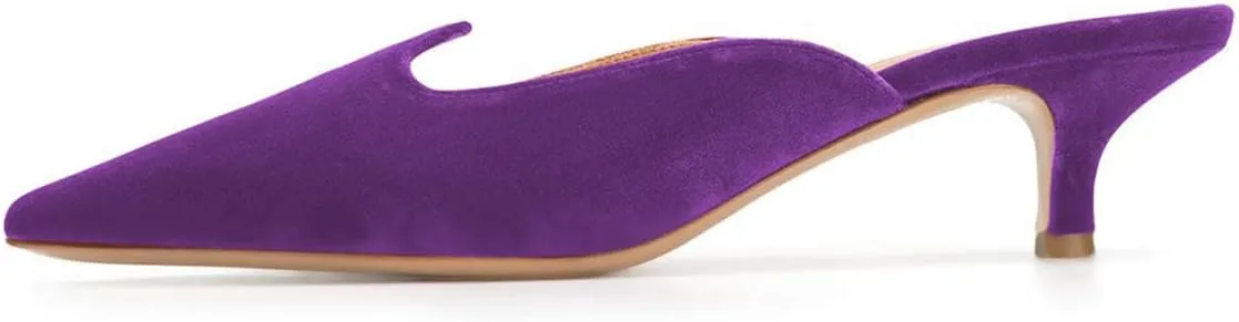 YDN Women Comfort Pointed Closed Toe Mules Low Kitten Heel Slide Loafers Dress Party Office Sandals