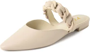 YDN Women Pointed Toe Slip on Mules Chain Strap Flats Backless Penny Loafers Casual Beach Dressy Shoes Size 4-15 US