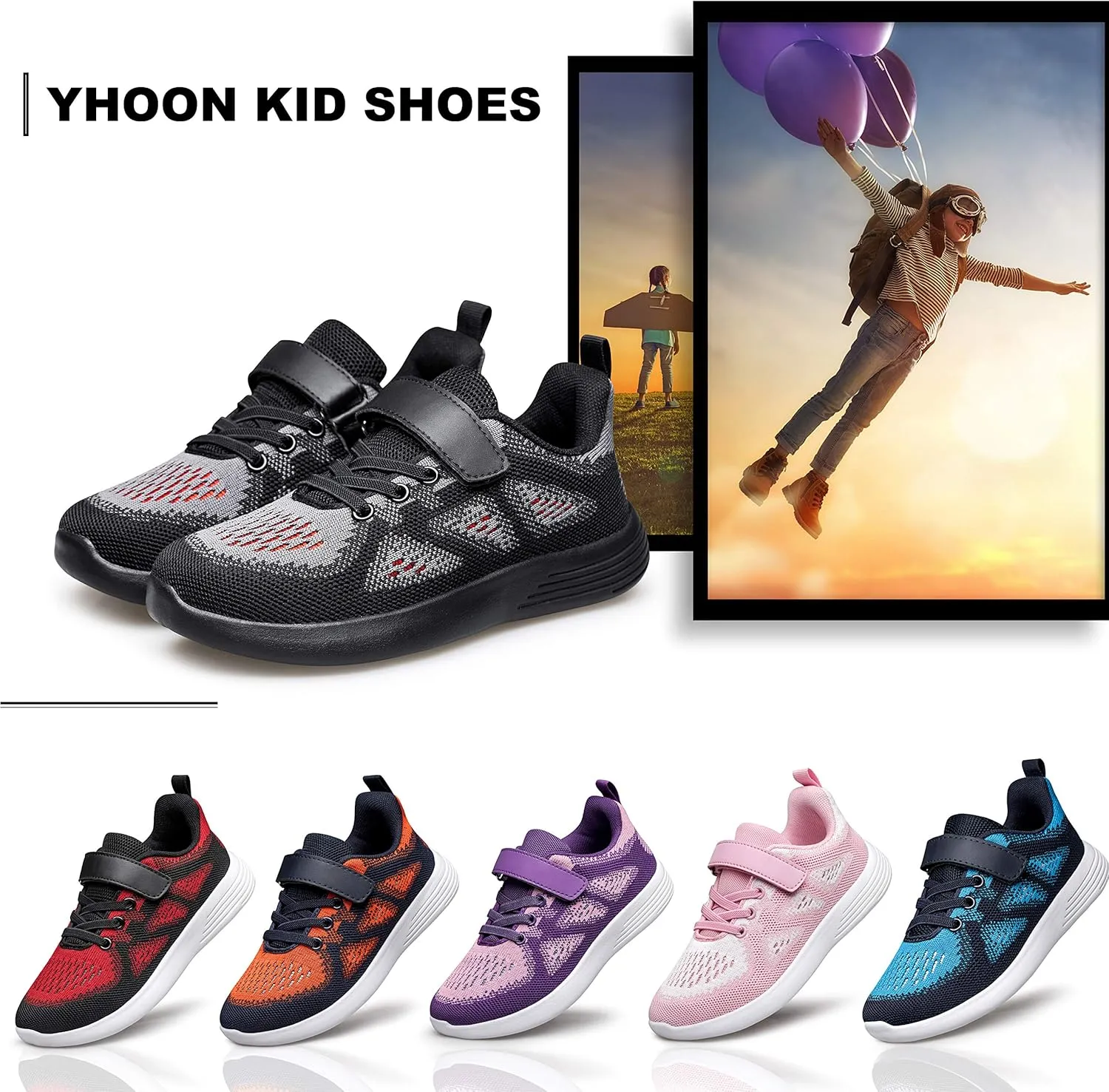 YHOON Boys Girls Sneakers Kids Sports Running Walking Shoes for Toddler/Little Kid/Big Kid