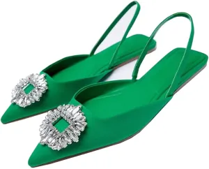 YIYA Womens Rhinestone Mules and Slides Comfortable Closed Pointed Toe Slingback Flats Loafers Shoes