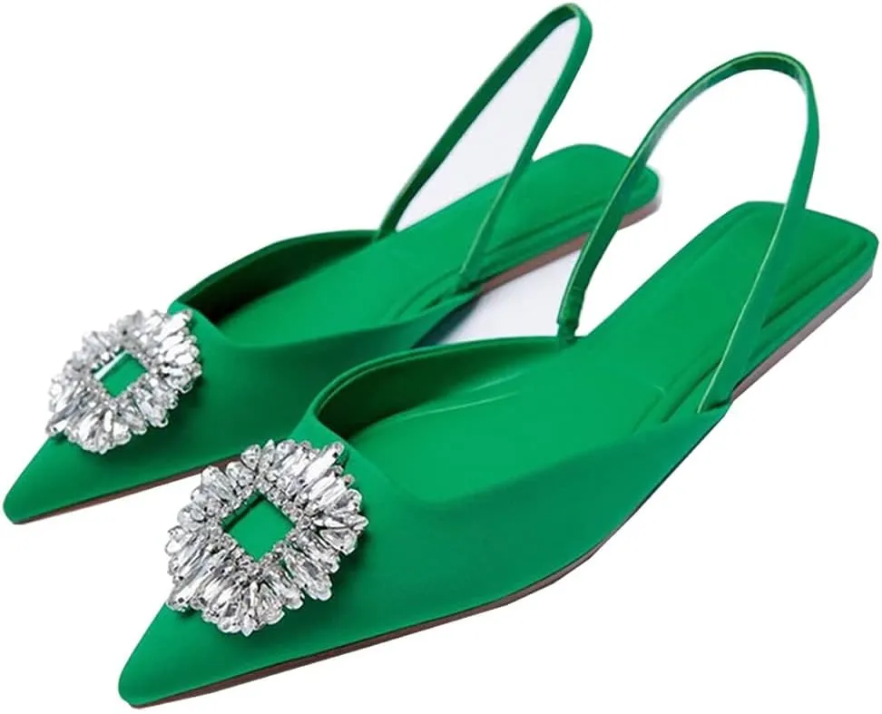 YIYA Womens Rhinestone Mules and Slides Comfortable Closed Pointed Toe Slingback Flats Loafers Shoes