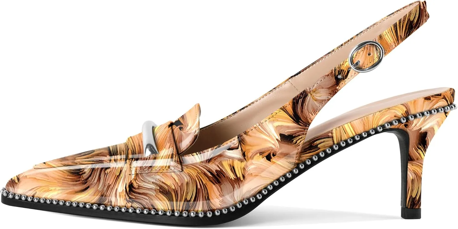YODEKS Women's Slingback Heels Pointed Toe Low Heel 2.5" Loafers Shoes Size 5-13