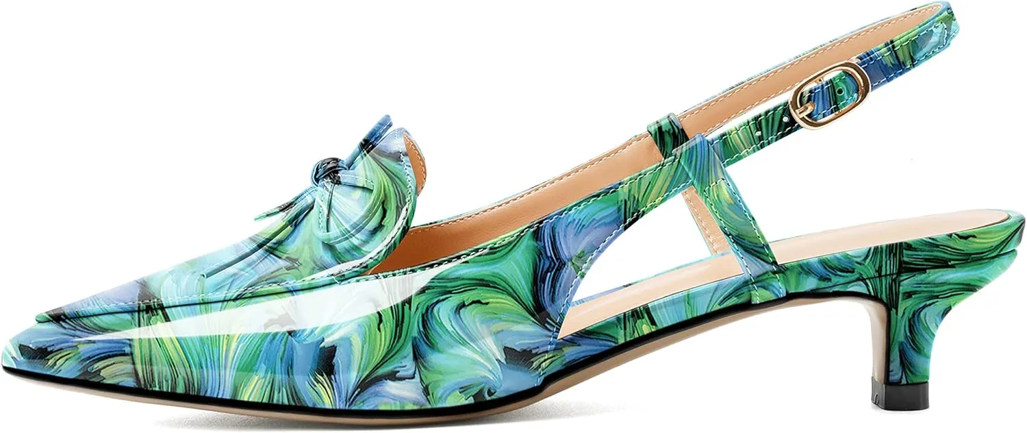 Zamikoo Kitten Heels for Women with Bow, Low Heel Slingback Sandals, Pointed Toe Loafer Pumps Shoes for Dress Work Office Casual 1.5 Inches