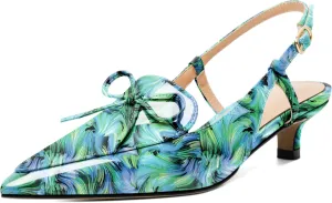 Zamikoo Kitten Heels for Women with Bow, Low Heel Slingback Sandals, Pointed Toe Loafer Pumps Shoes for Dress Work Office Casual 1.5 Inches