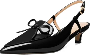 Zamikoo Kitten Heels for Women with Bow, Low Heel Slingback Sandals, Pointed Toe Loafer Pumps Shoes for Dress Work Office Casual 1.5 Inches