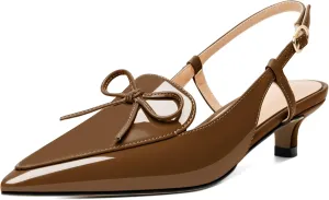 Zamikoo Kitten Heels for Women with Bow, Low Heel Slingback Sandals, Pointed Toe Loafer Pumps Shoes for Dress Work Office Casual 1.5 Inches