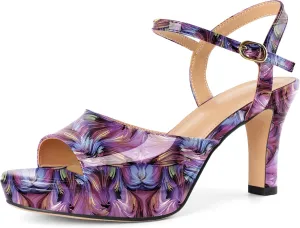 Zamikoo Womens Platform Heels Chunky High Heeled Sandals Open Round Toe Slingback Heels Ankle Strap Wedding Fashion Shoes 3.5 Inch