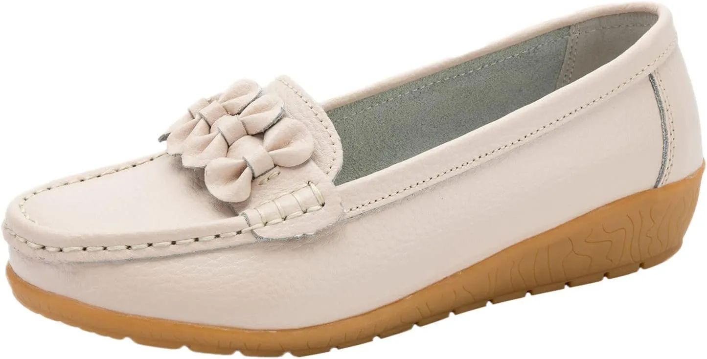 ZBYY Women's Casual Loafers Slip On Driving Loafers Comfortable Leather Outdoor Walking Flat Shoes Flat Boat Shoes