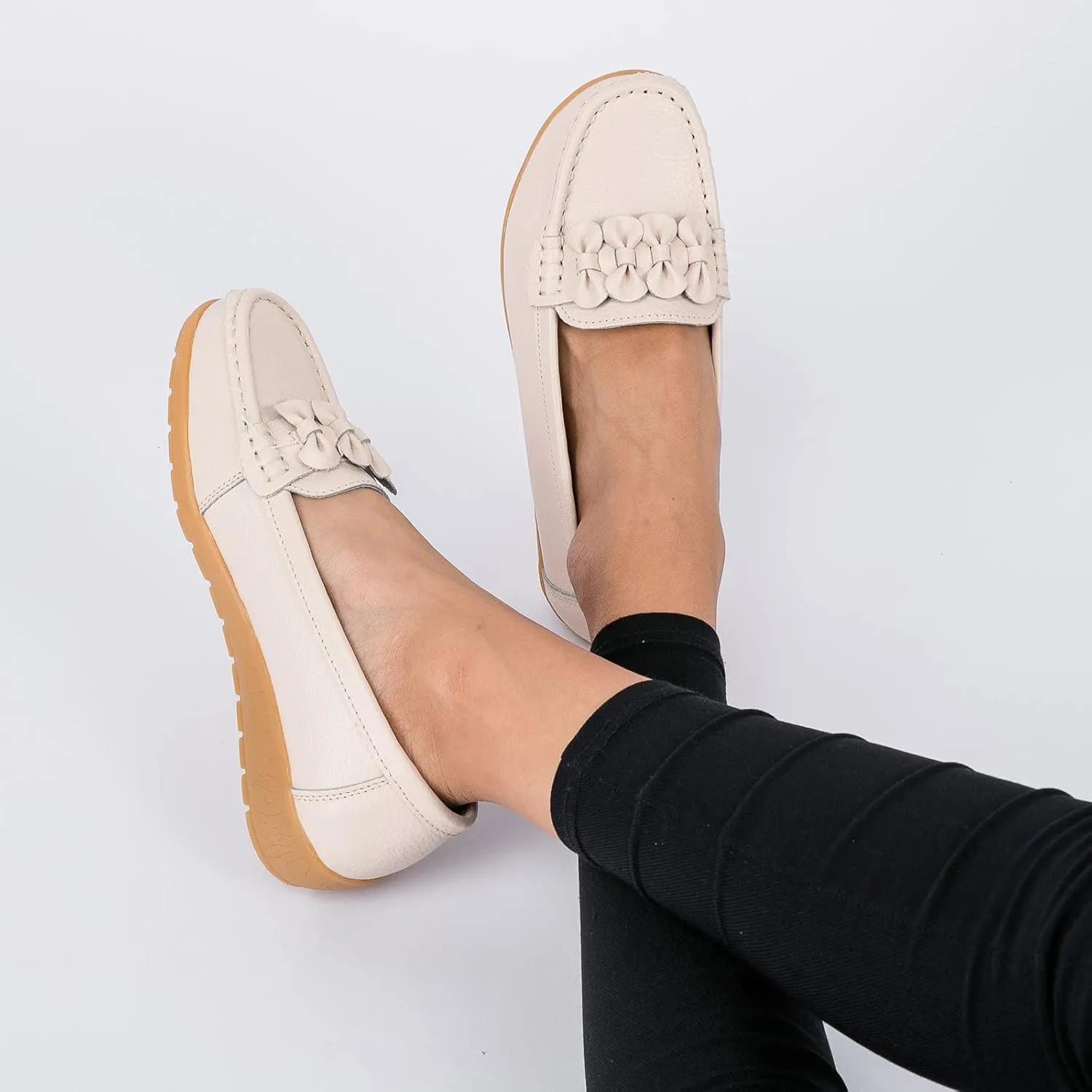 ZBYY Women's Casual Loafers Slip On Driving Loafers Comfortable Leather Outdoor Walking Flat Shoes Flat Boat Shoes