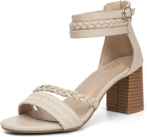 ZKXYFFS Braided Heels for Women Chunky Heel Open Toe Ankle Strap Block Heels Sandals Party Wedding Dress Pumps Shoes