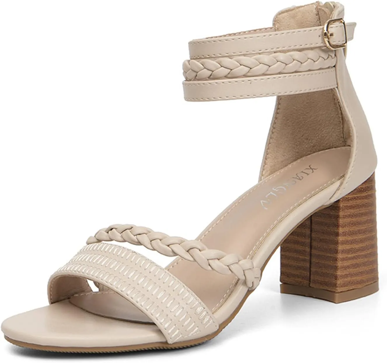 ZKXYFFS Braided Heels for Women Chunky Heel Open Toe Ankle Strap Block Heels Sandals Party Wedding Dress Pumps Shoes