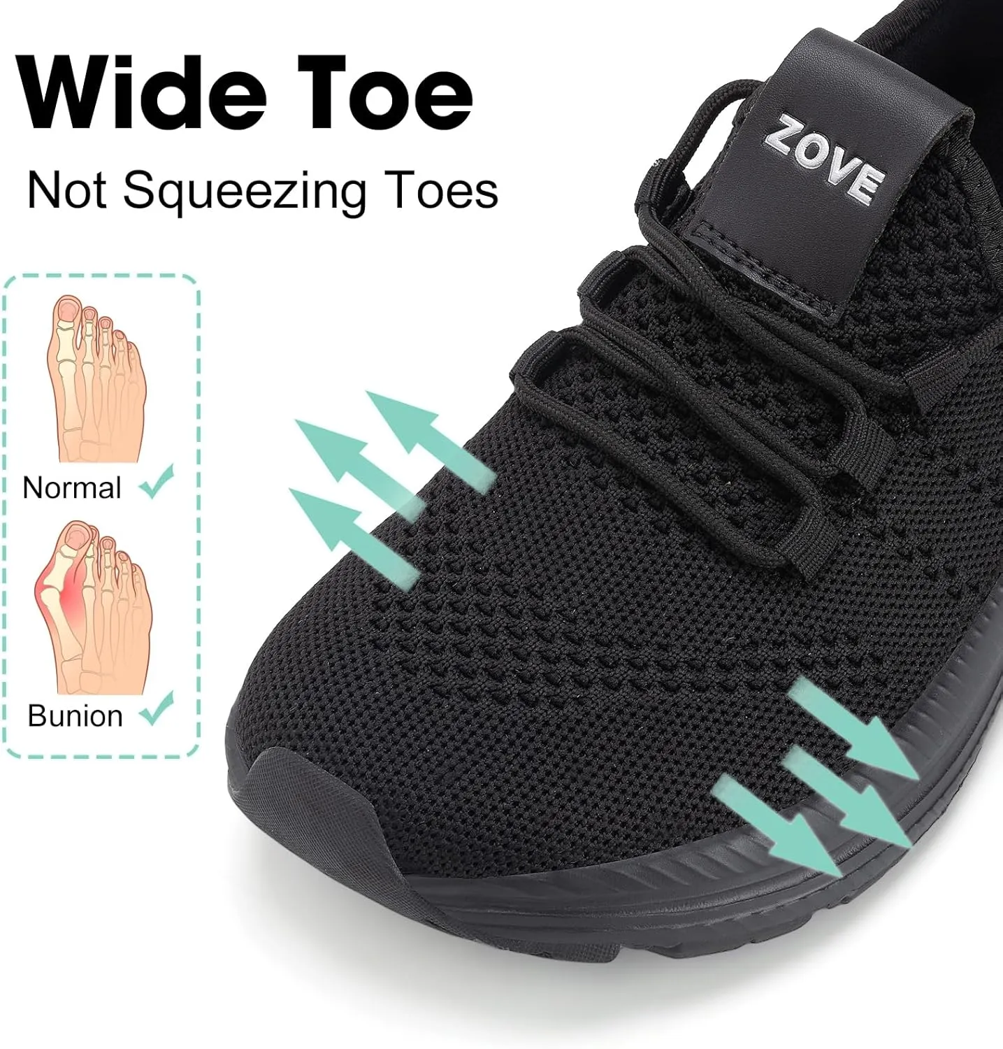 ZOVE Wide Toe Box Shoes Women Extra Wide Width Sneakers Ultra Light Road Running Shoes Non-Slip Tennis Sneakers Breathable Walking Athletic